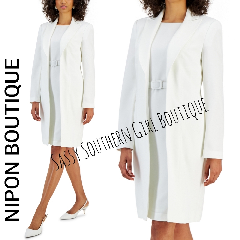 🆕⭐ Nipon Boutique Ivory White 2 Piece Duster Dress Suit